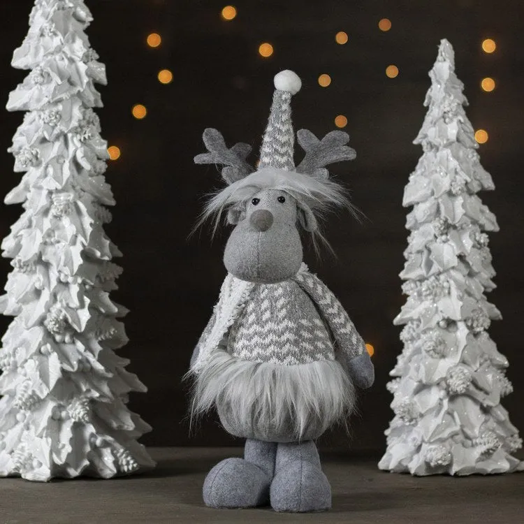 12" Gray and White Standing Tabletop Moose Christmas Figure