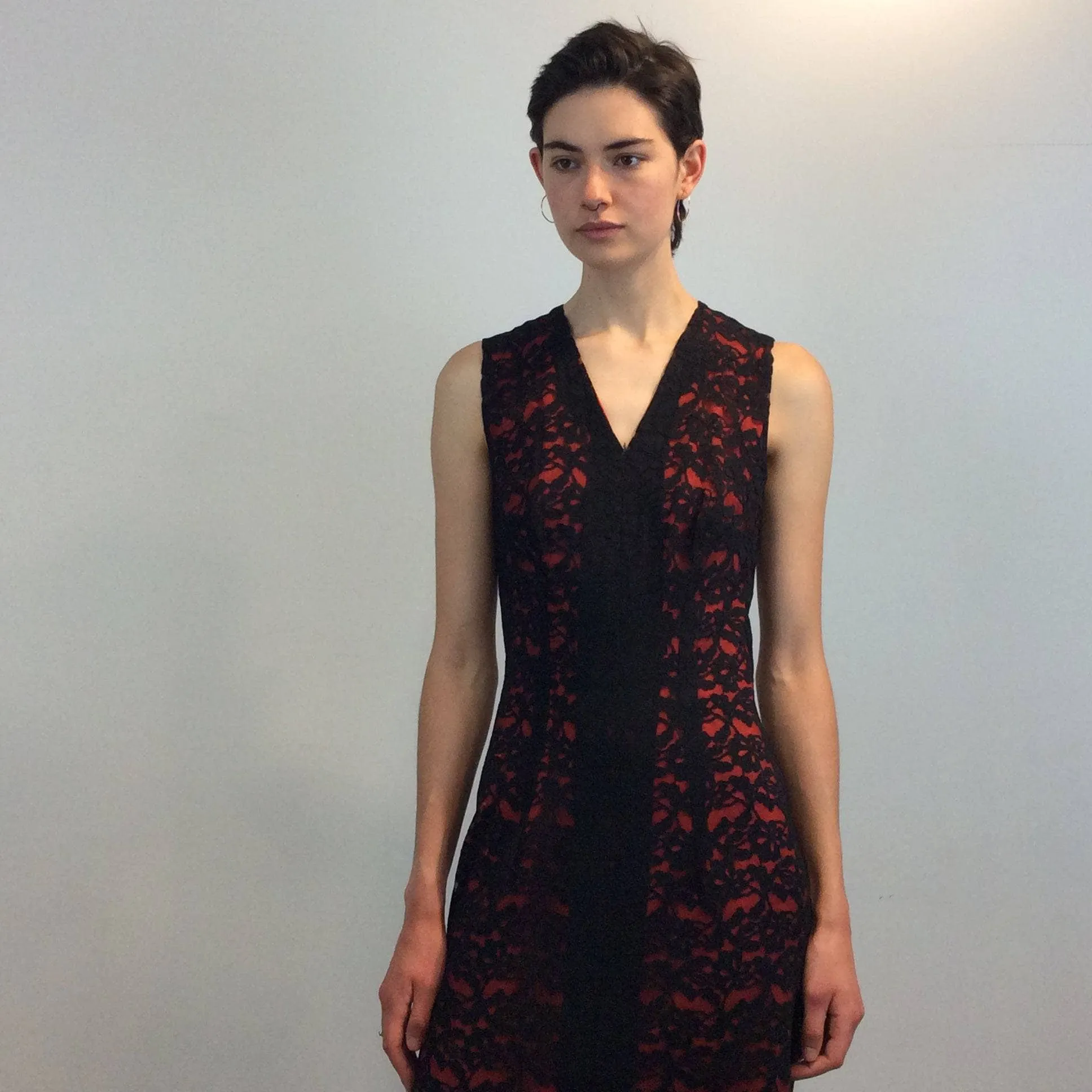 1990s Front Slit Maxi Sheath Lace Dress Small