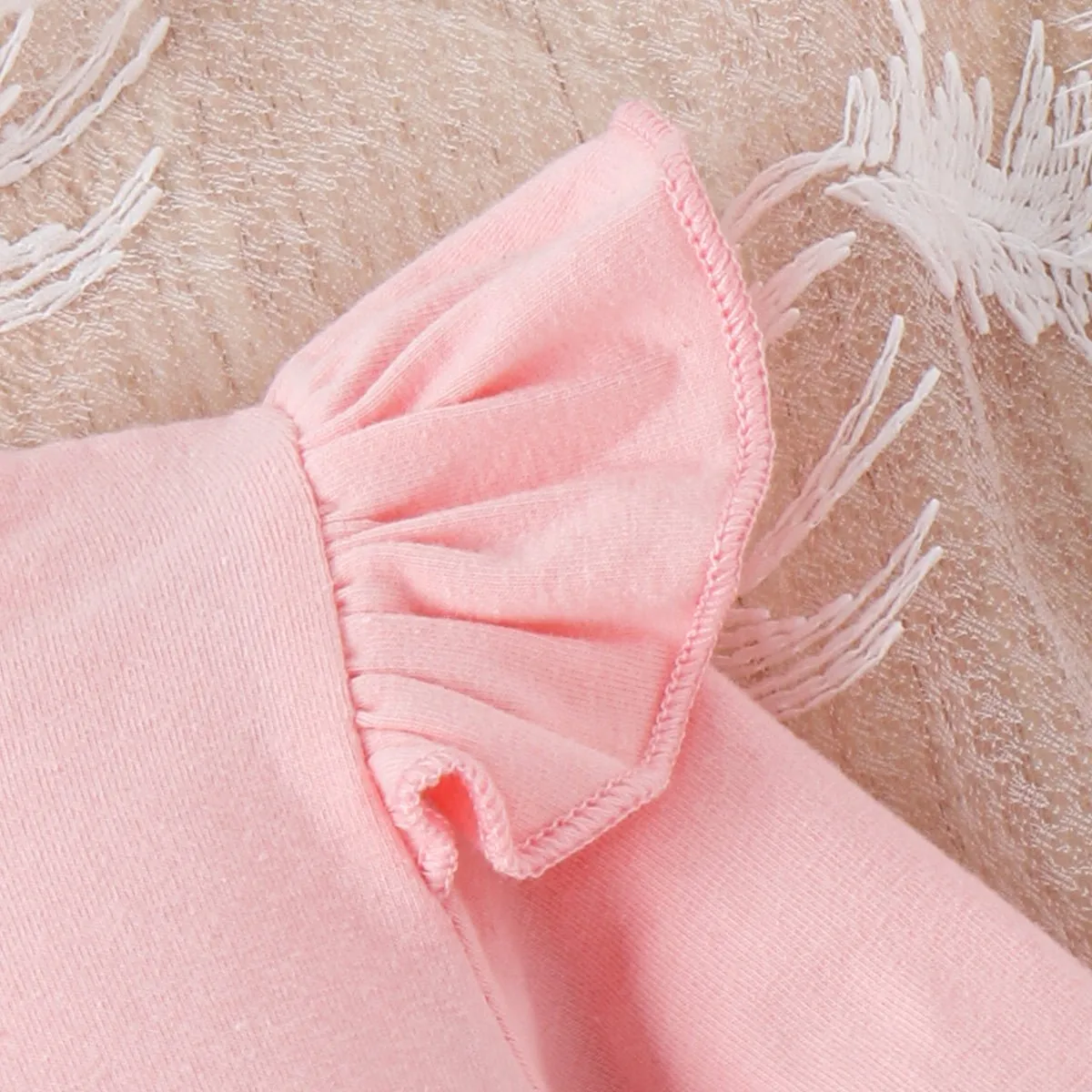 3pcs Baby Girl 95% Cotton Letter Print Ruffle Trim Long-sleeve Romper and Ripped Flared Jeans & Belt Set