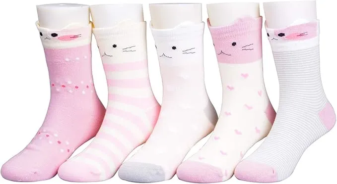 5 Pairs Cute Cotton Cat Socks for Winter Premium Socks Novelty Animal Sock for Girls