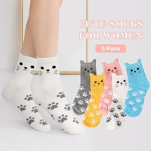 5 Pairs Cute Cotton Cat Socks for Winter Premium Socks Novelty Animal Sock for Girls