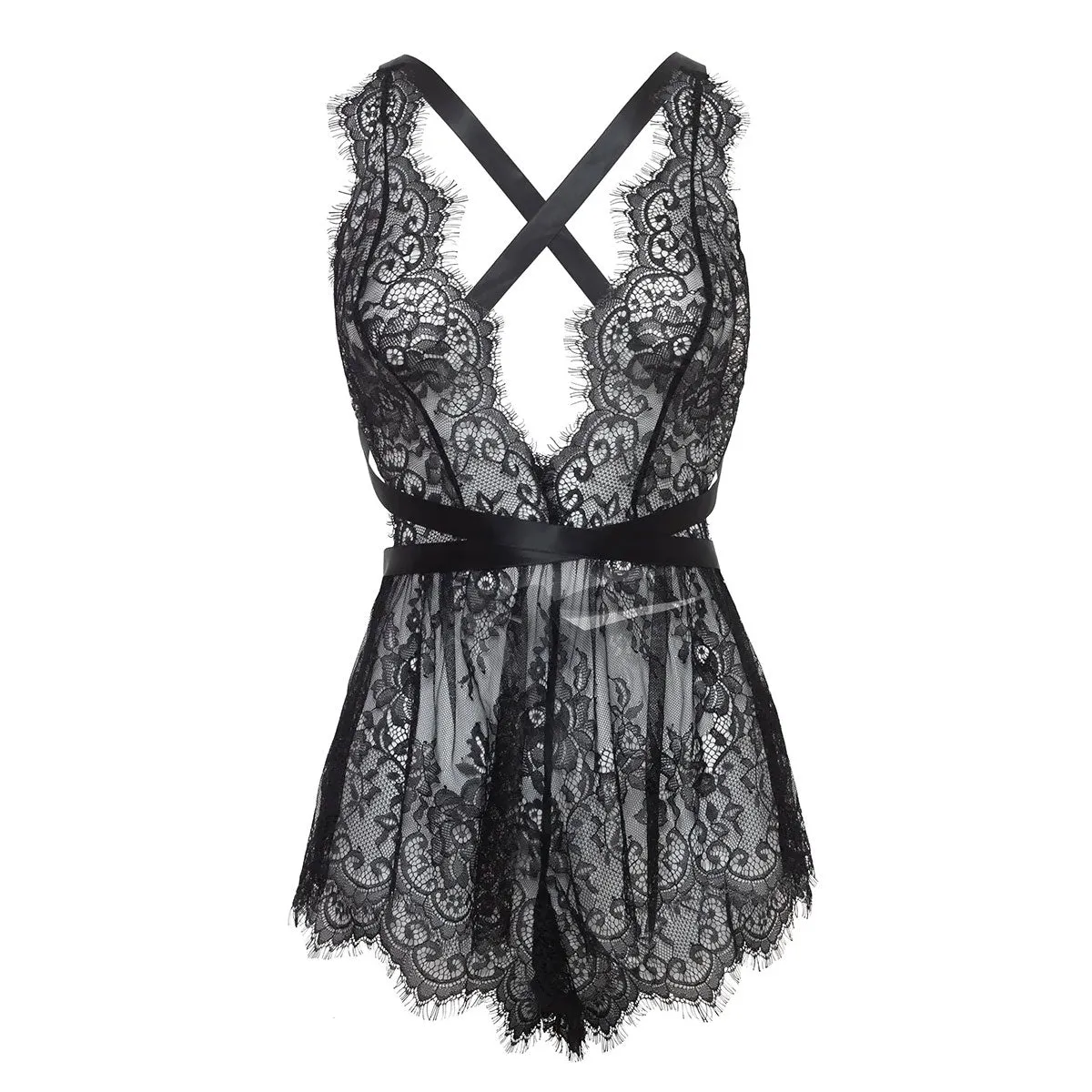 53-11728 Brea Lace Romper | Black or Red