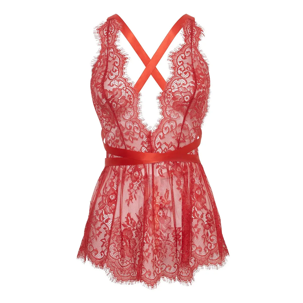 53-11728 Brea Lace Romper | Black or Red