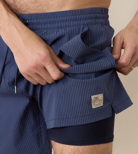 6" Lined Sport & Swim Short - Navy/Blue Stripe