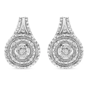 .925 Sterling Silver Miracle Set Diamond Accent and Beaded Halo Dangle Earrings (I-J Color, I2-I3 Clarity)