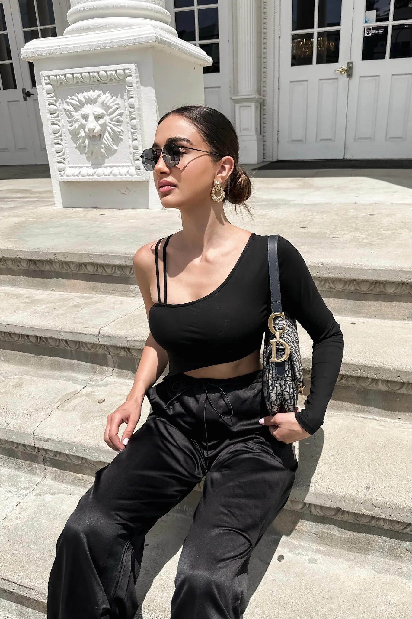 Alora Satin Parachute Pants - Black