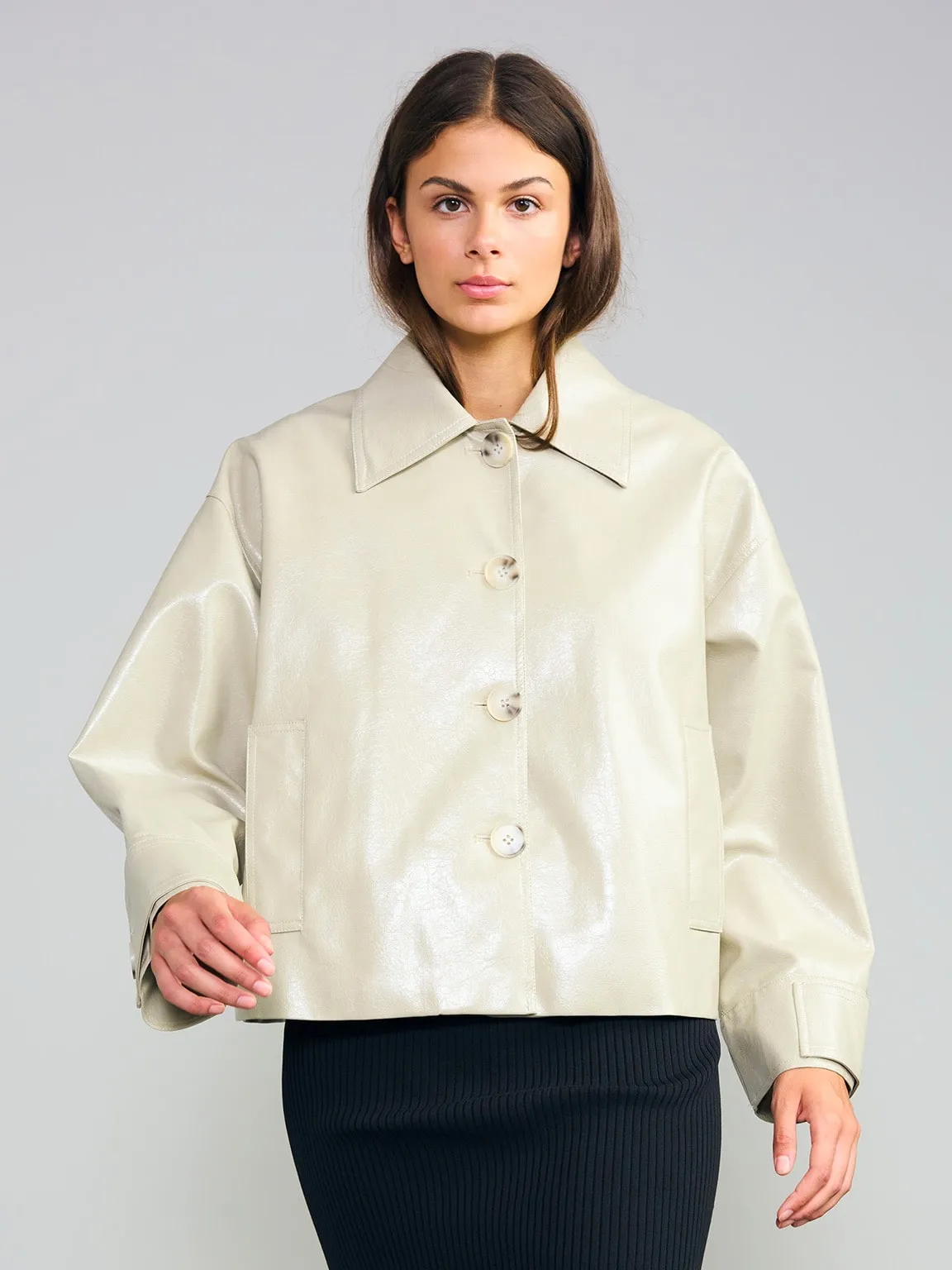 AMY JACKET VEGAN LEATHER - LIGHT GREY