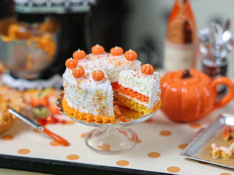 Autumn Layer Cake with Slice in Candy Corn Colors - Miniature Food