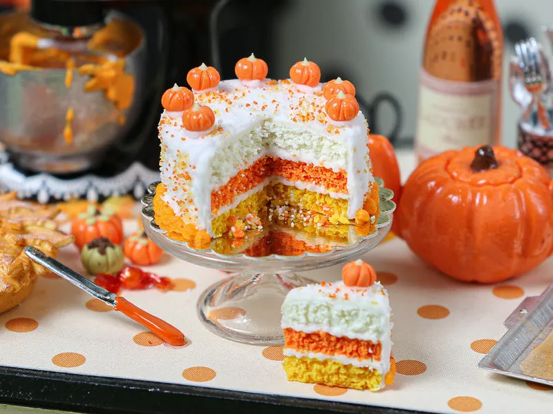 Autumn Layer Cake with Slice in Candy Corn Colors - Miniature Food