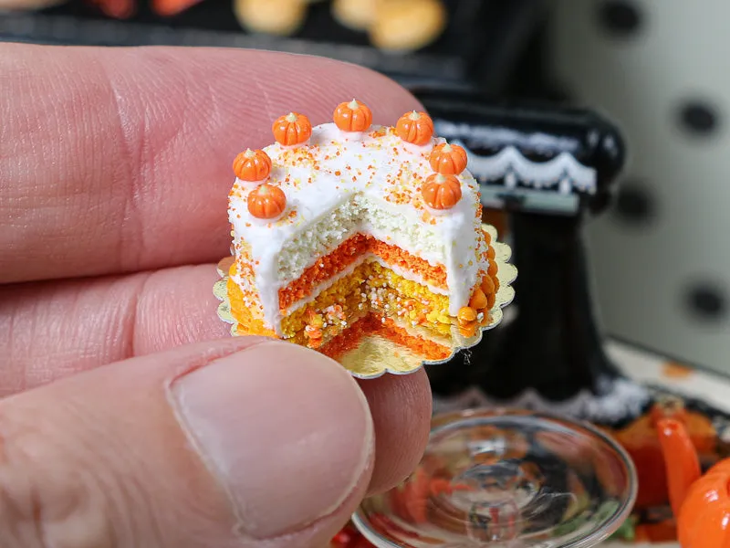Autumn Layer Cake with Slice in Candy Corn Colors - Miniature Food