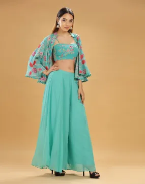 Baby Blue Flared Festive Fusion Co-ord Set