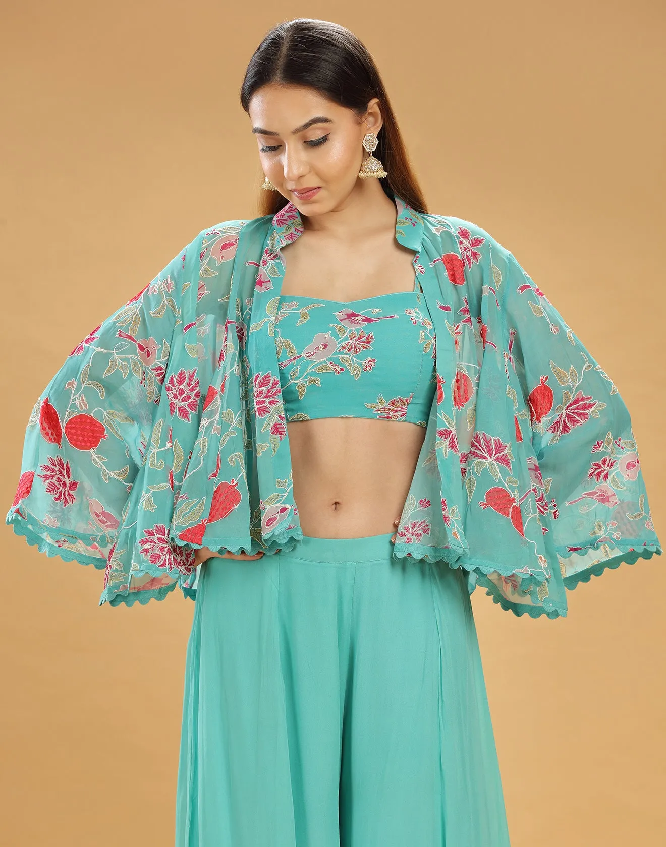 Baby Blue Flared Festive Fusion Co-ord Set