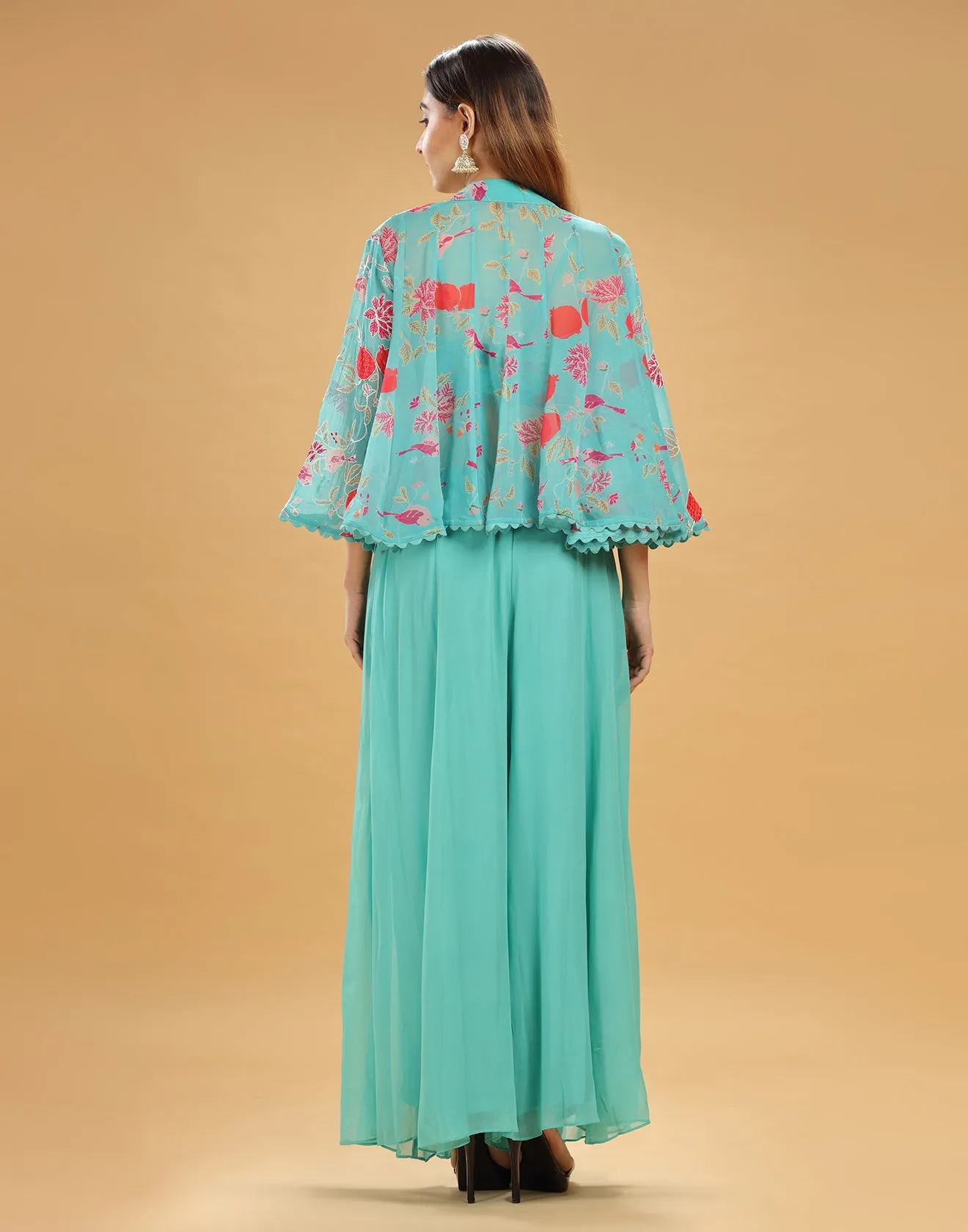 Baby Blue Flared Festive Fusion Co-ord Set