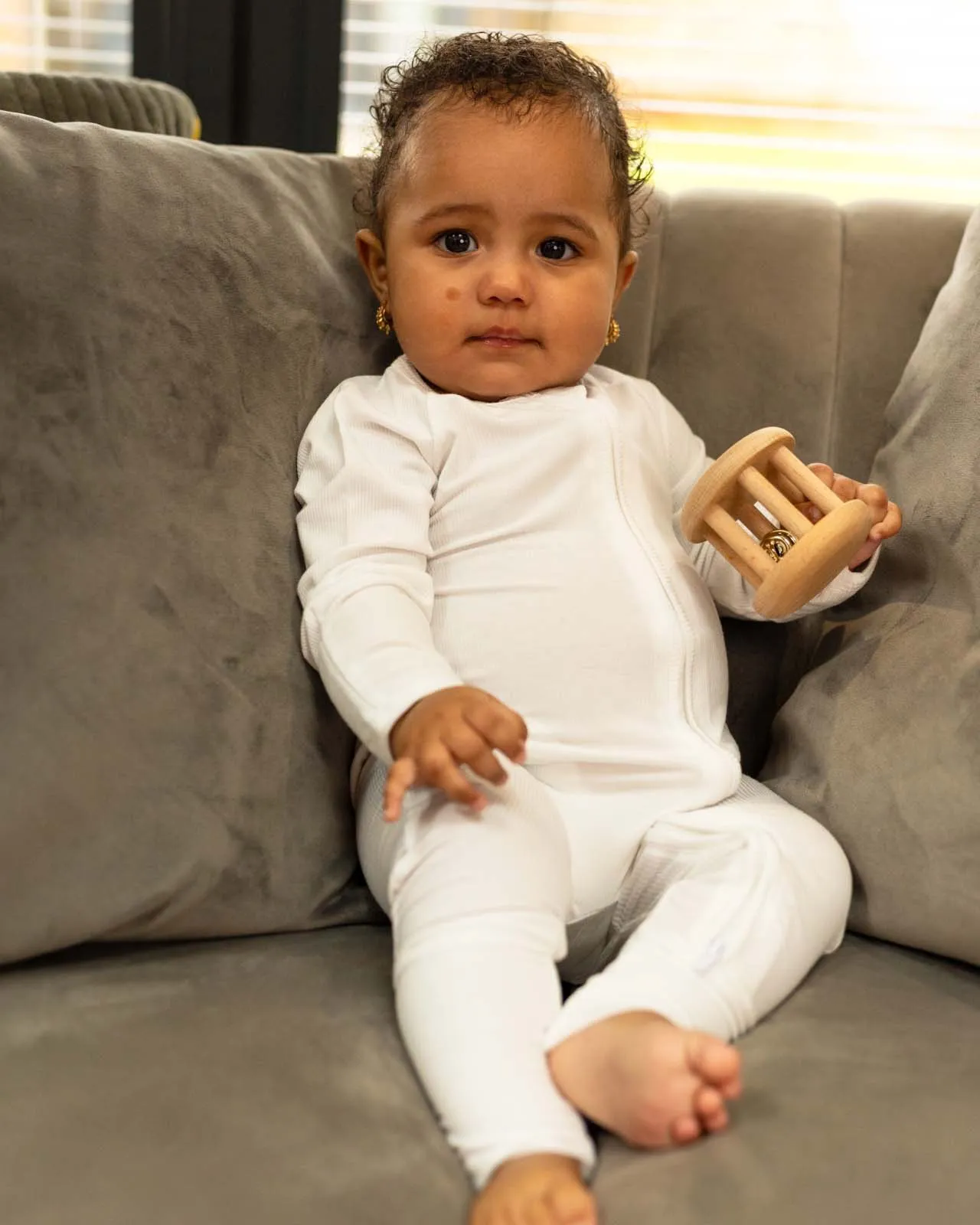 BABYGO® White Ribbed Zip Sleepsuit