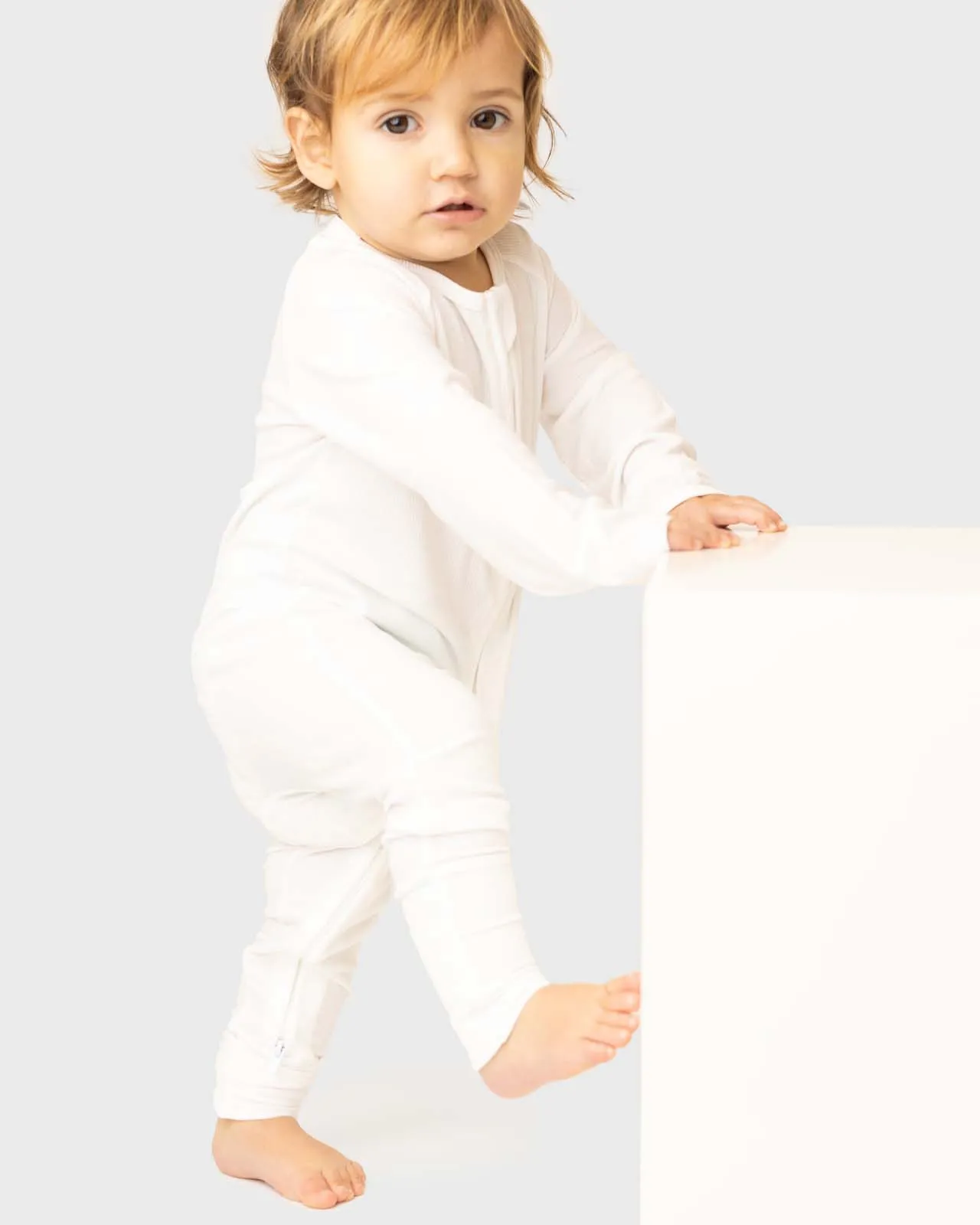 BABYGO® White Ribbed Zip Sleepsuit