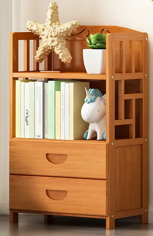 Bamboo Antique Style Cabinet Book Shelf Bookcase Storage Choice Elegant With Drawers