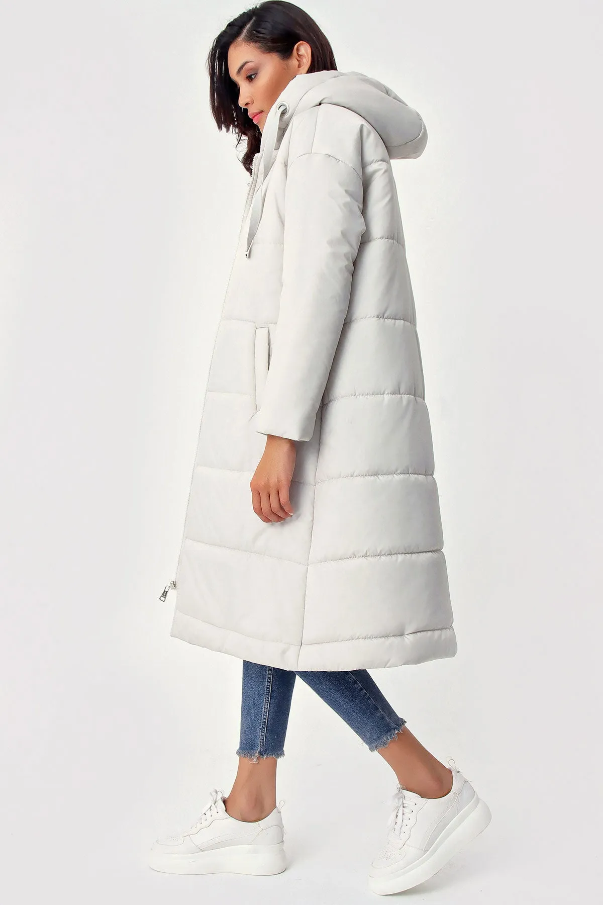 BGD Women Hooded Long Puffer Coat - Ecru - Avondale