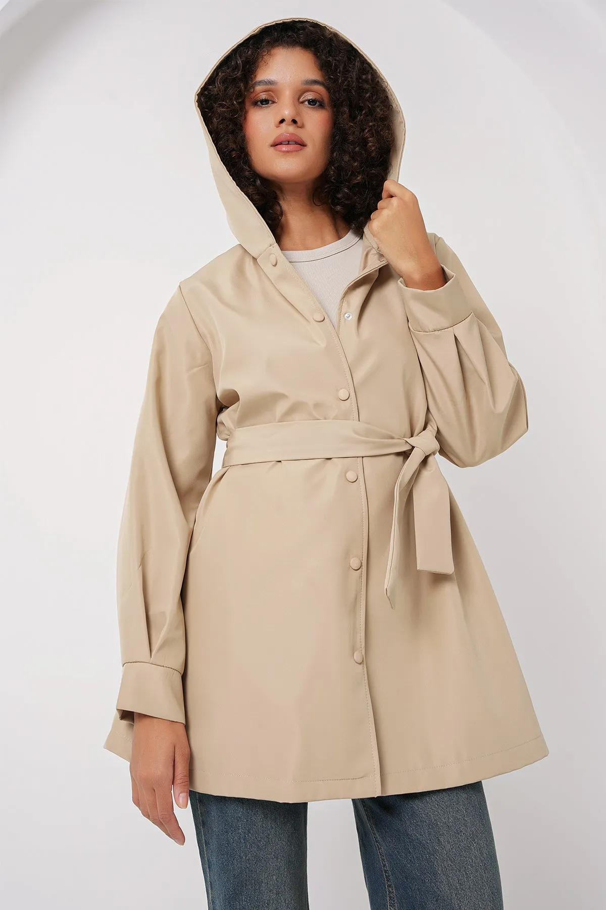 BGD Women Hooded Trench Coat - Beige - Jiquílpan de Juárez