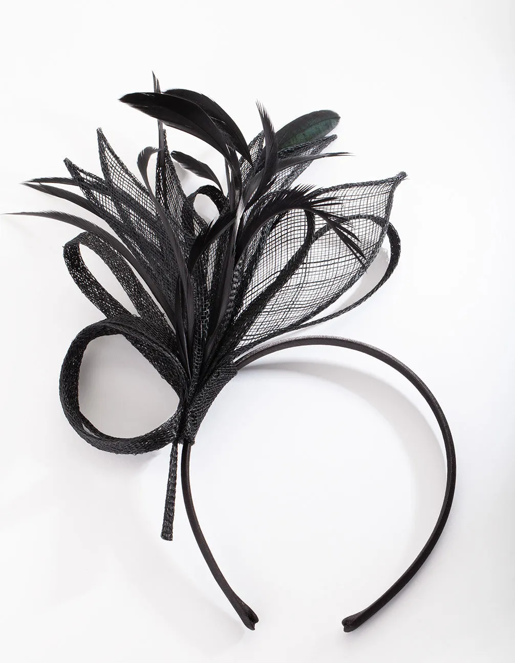 Black Feather Mesh Headband