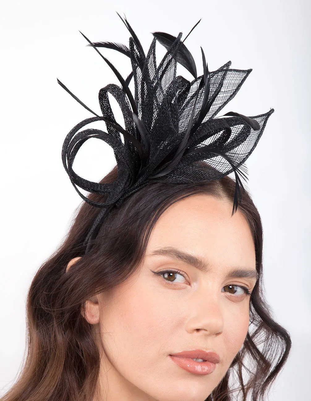 Black Feather Mesh Headband