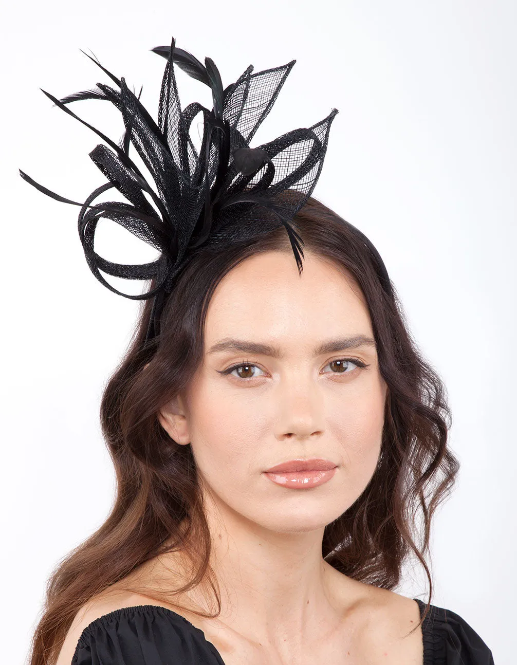 Black Feather Mesh Headband