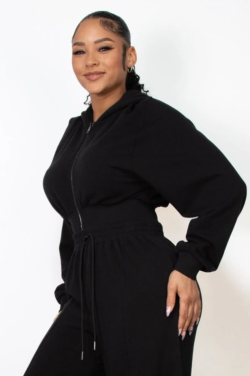 Black Zip-Up Cropped Hoodie Jacket