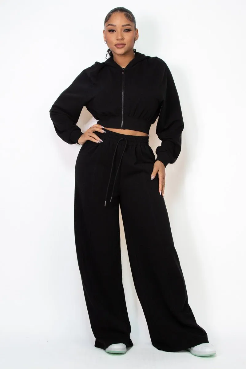 Black Zip-Up Cropped Hoodie Jacket