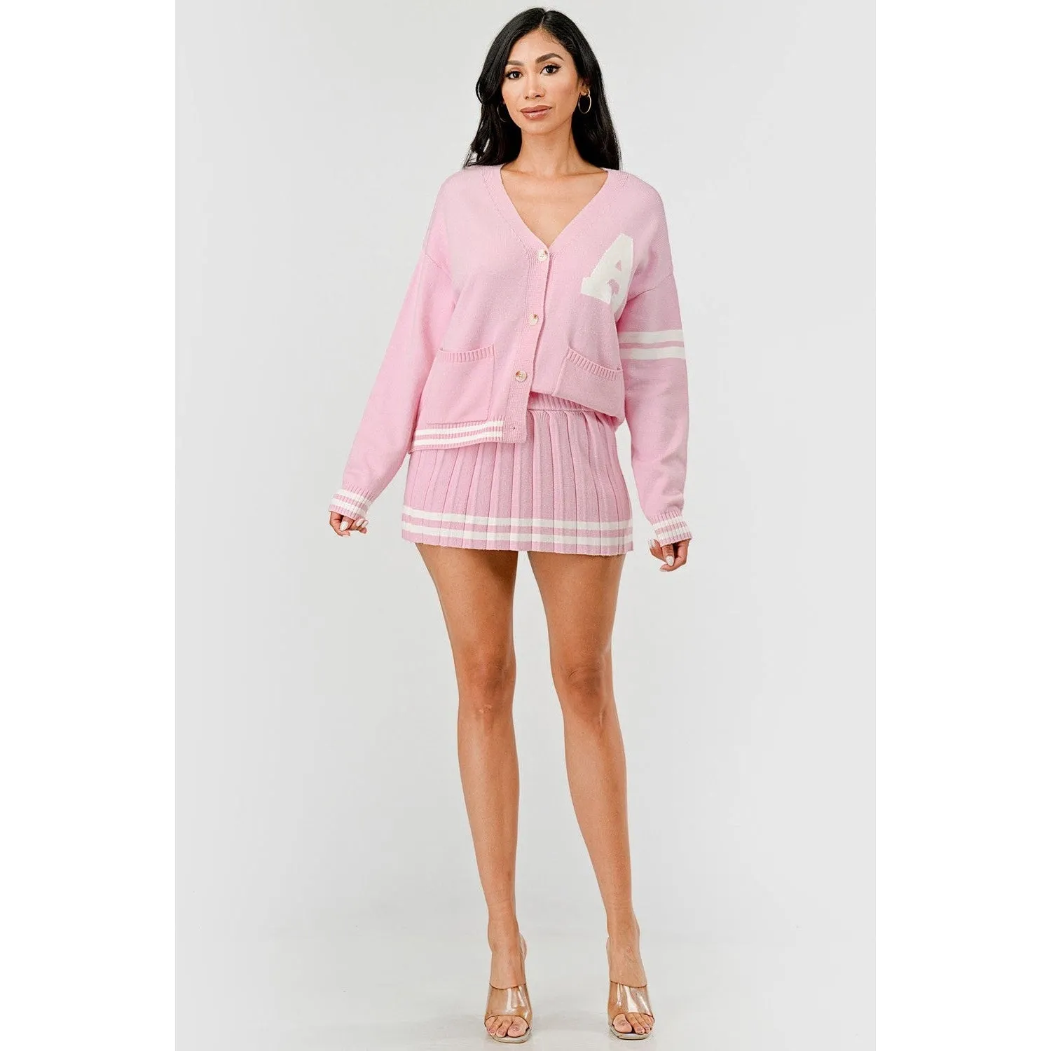 Blair Contrast Trim Two Piece Pleated Mini Skirt Set