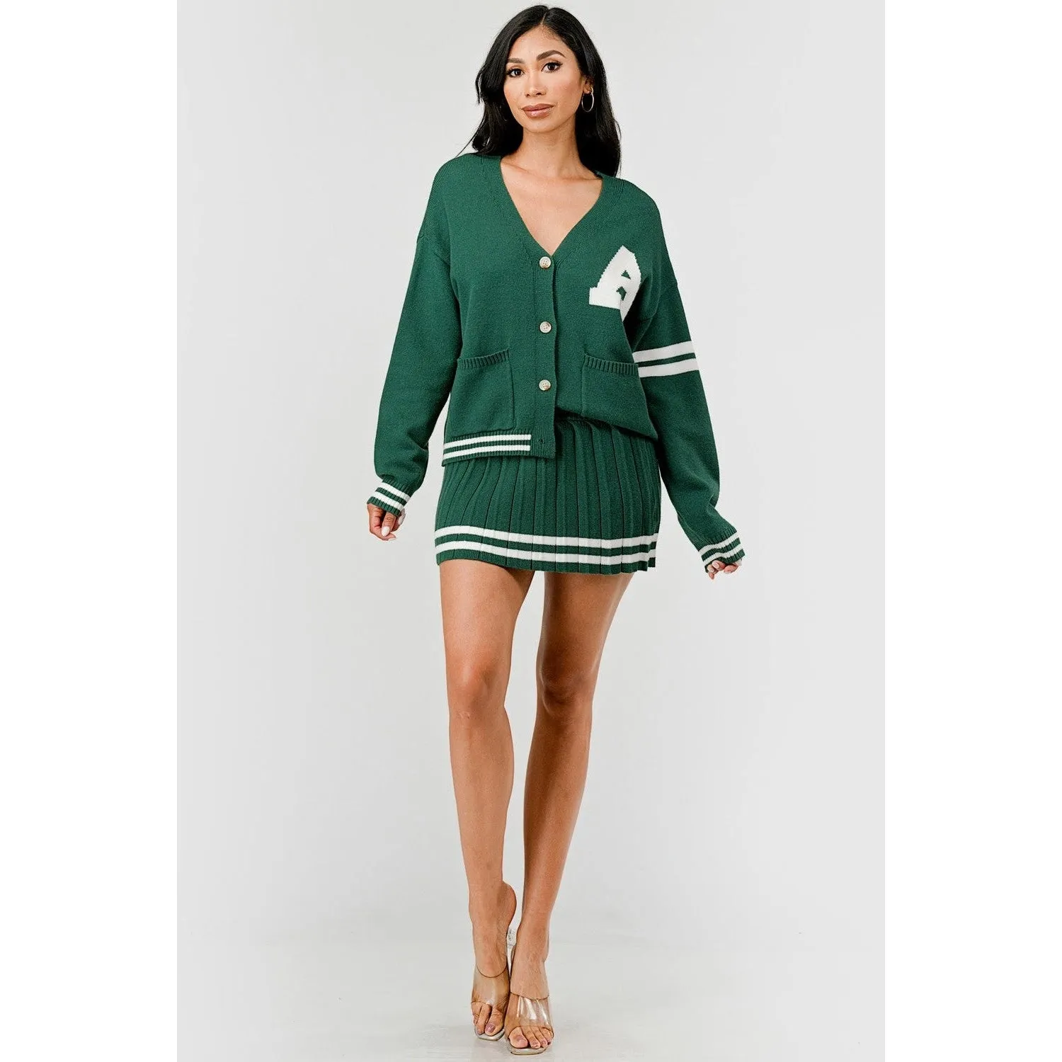 Blair Contrast Trim Two Piece Pleated Mini Skirt Set
