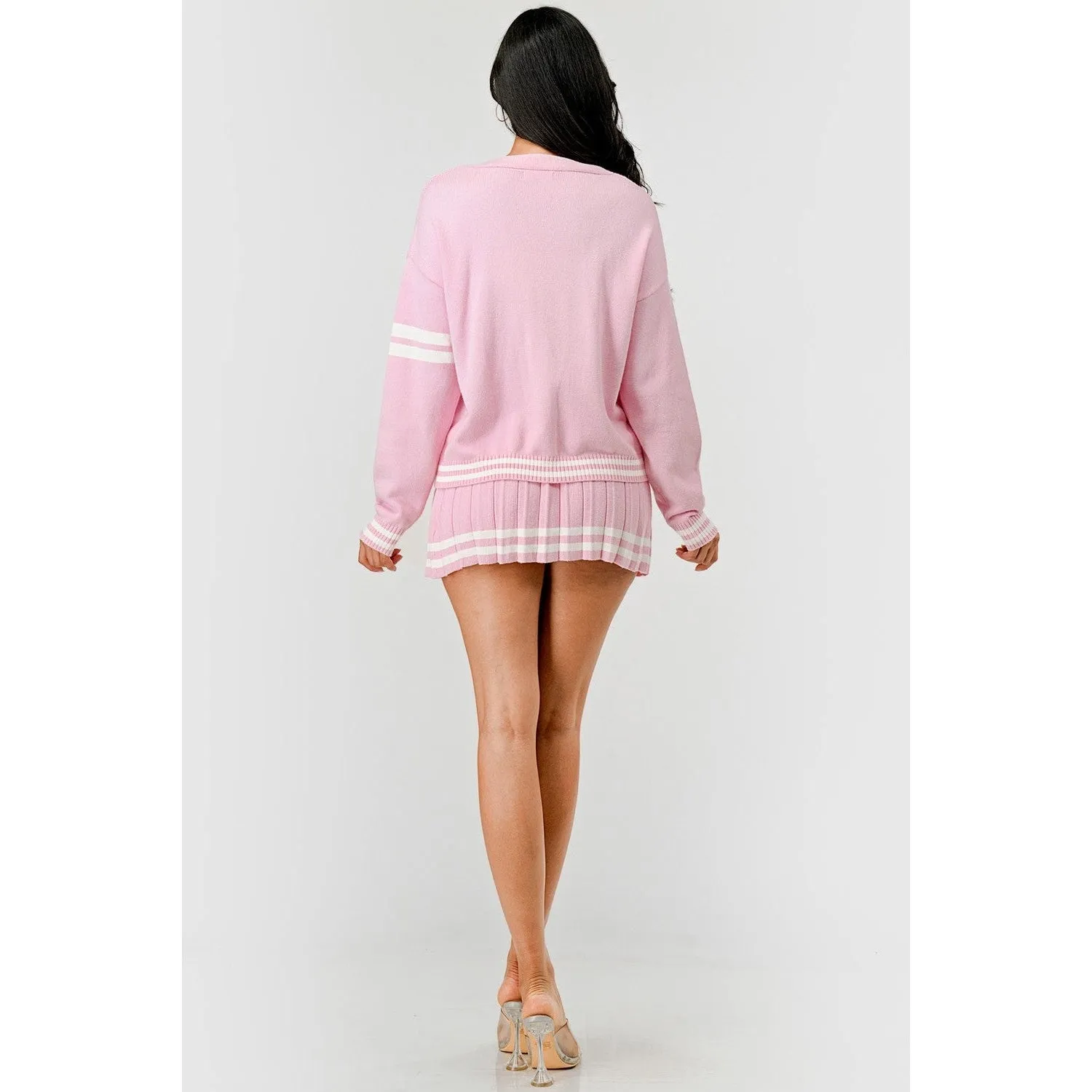 Blair Contrast Trim Two Piece Pleated Mini Skirt Set