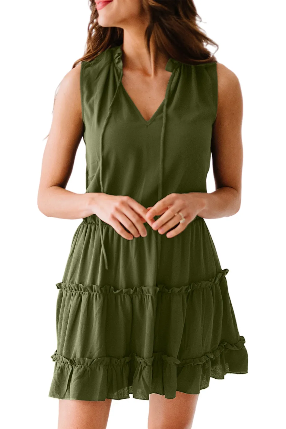 Blue Reversible Frill V Neck Sleeveless Swing Mini Dress