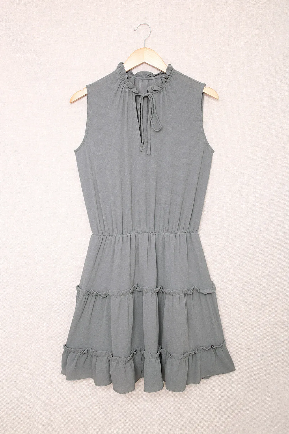 Blue Reversible Frill V Neck Sleeveless Swing Mini Dress