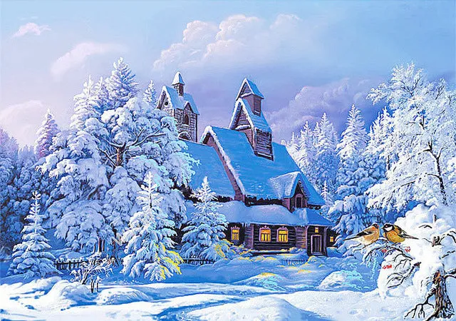 Cabin Snow, 5D DIY Diamond Painting,  Scenic Diamond Embroidery, Full Square
