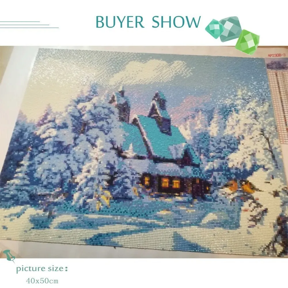 Cabin Snow, 5D DIY Diamond Painting,  Scenic Diamond Embroidery, Full Square