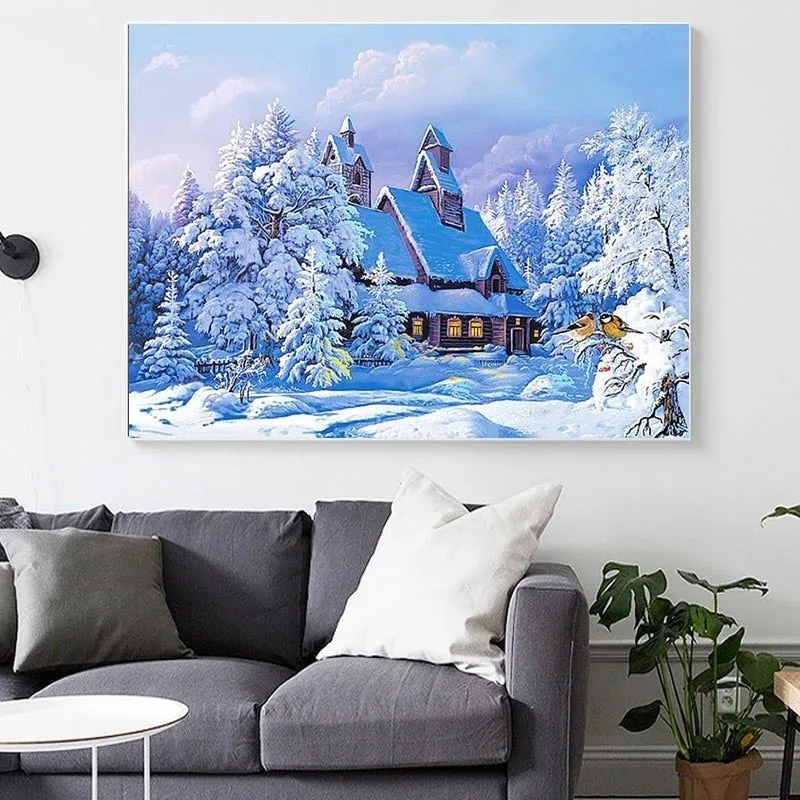 Cabin Snow, 5D DIY Diamond Painting,  Scenic Diamond Embroidery, Full Square