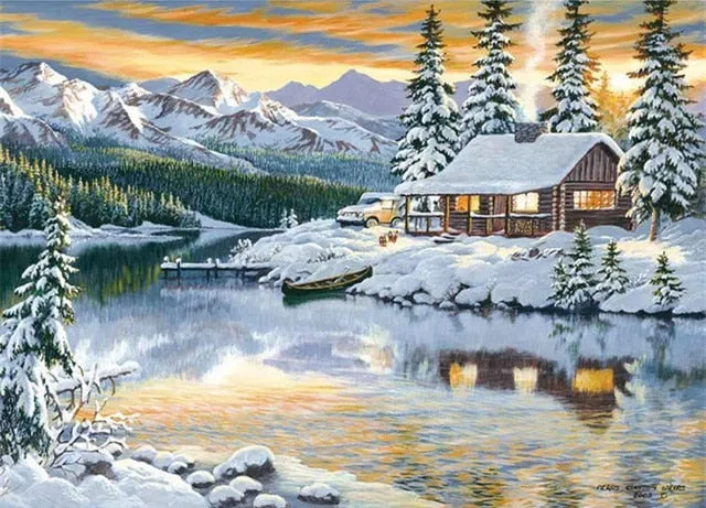 Cabin Snow, 5D DIY Diamond Painting,  Scenic Diamond Embroidery, Full Square