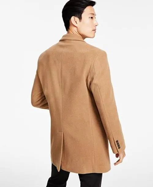 Calvin Klein Mens Slim fit Overcoat Coat 38 S Beige Solid