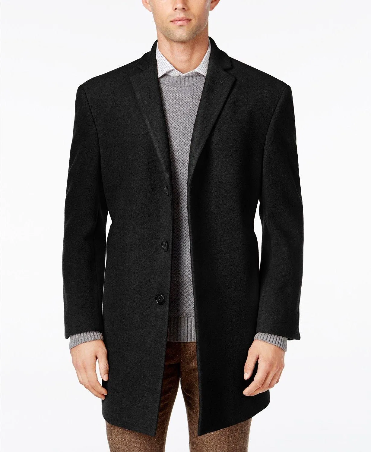 Calvin Klein Mens Slim fit Overcoat Coat 40 R Black Solid
