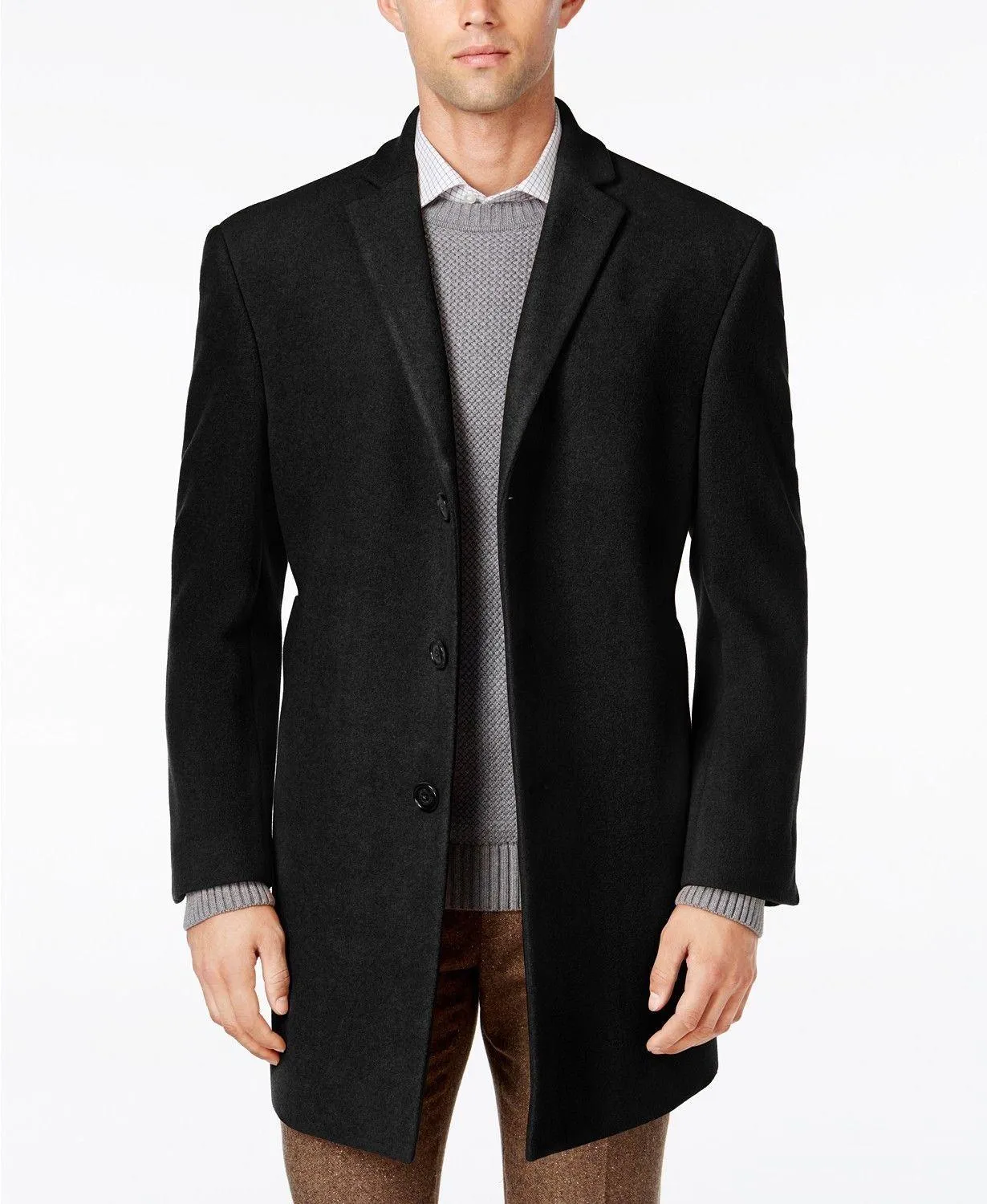 Calvin Klein Mens Slim fit Overcoat Coat 40 R Black Solid