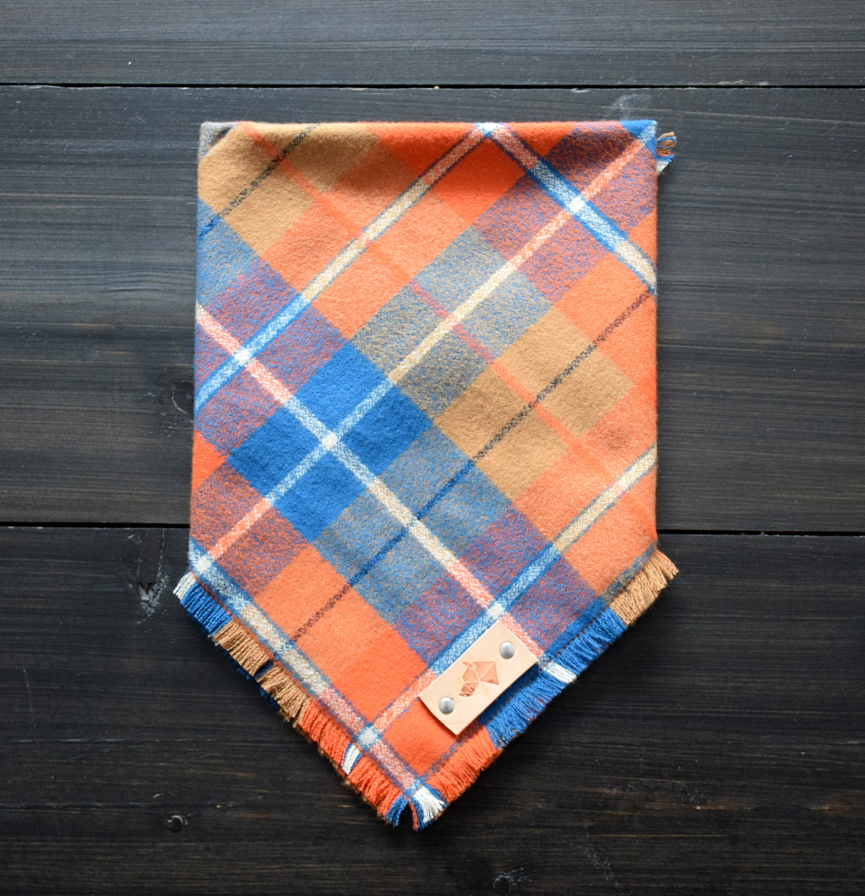 CAPITAL Fringed Flannel Dog Bandana - Snap/Tie On Cotton Scarf
