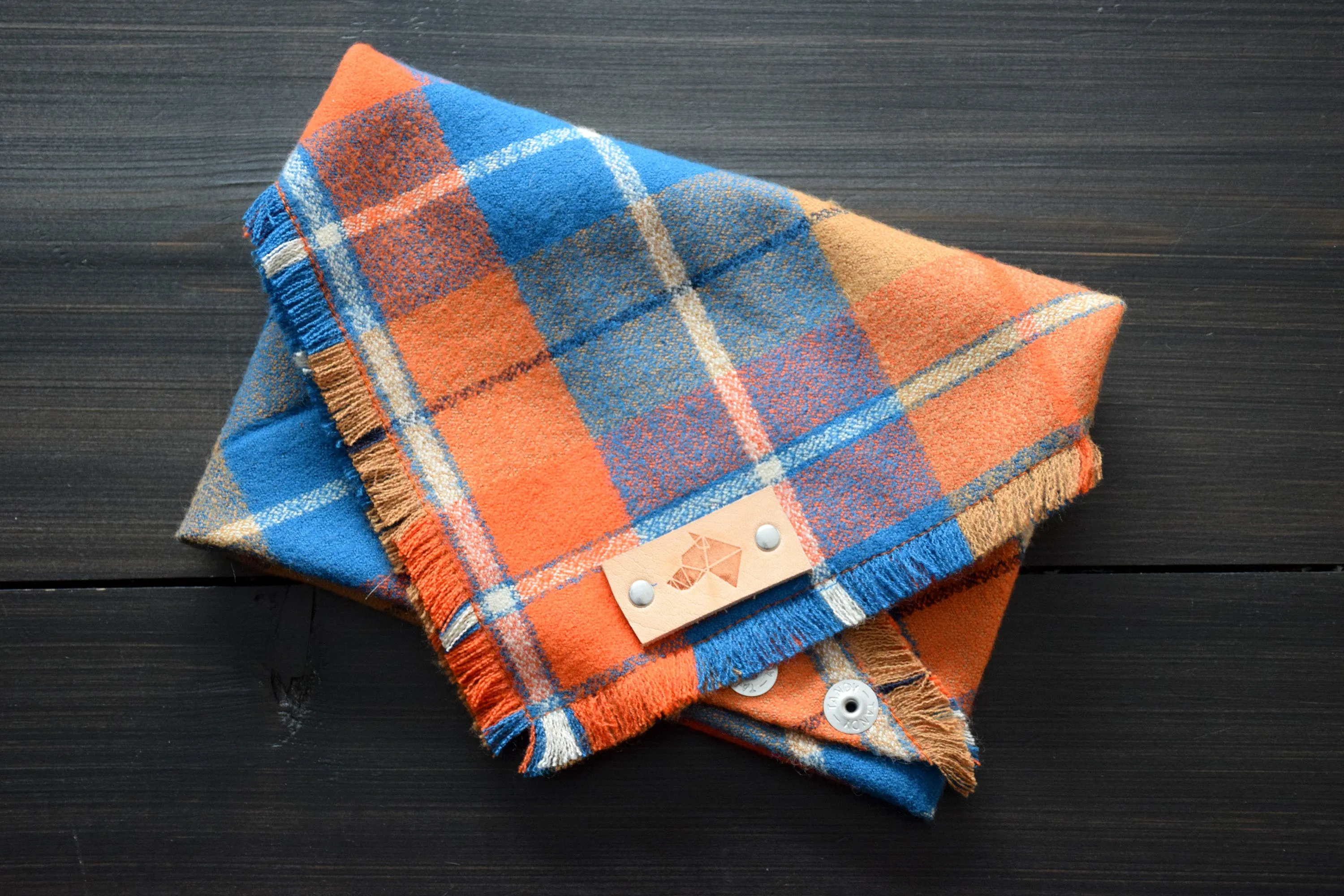 CAPITAL Fringed Flannel Dog Bandana - Snap/Tie On Cotton Scarf