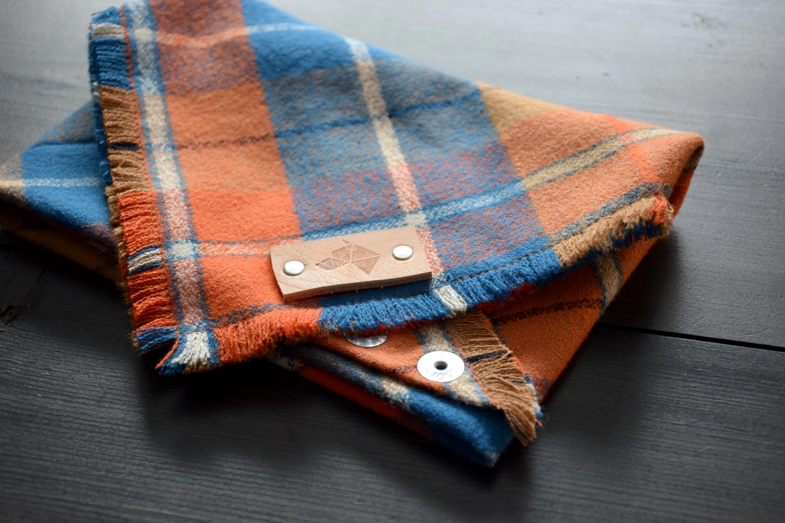 CAPITAL Fringed Flannel Dog Bandana - Snap/Tie On Cotton Scarf