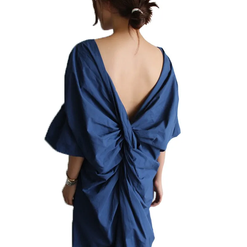 Chic Backless V-neck Dress - White