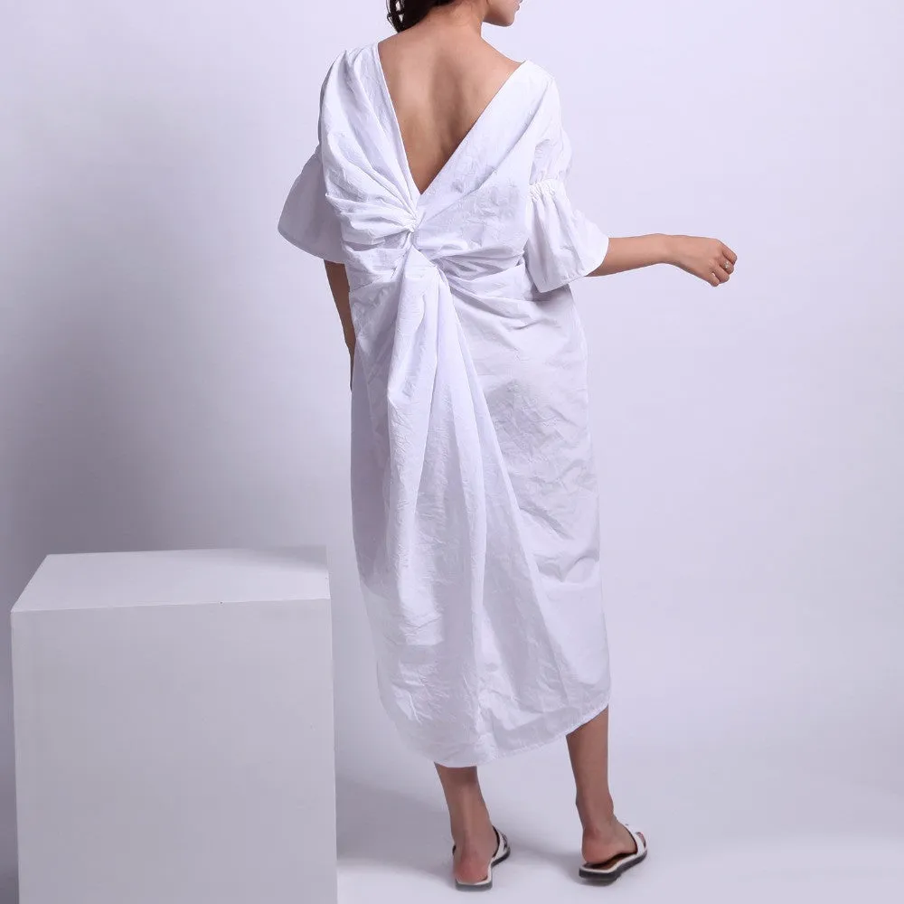 Chic Backless V-neck Dress - White