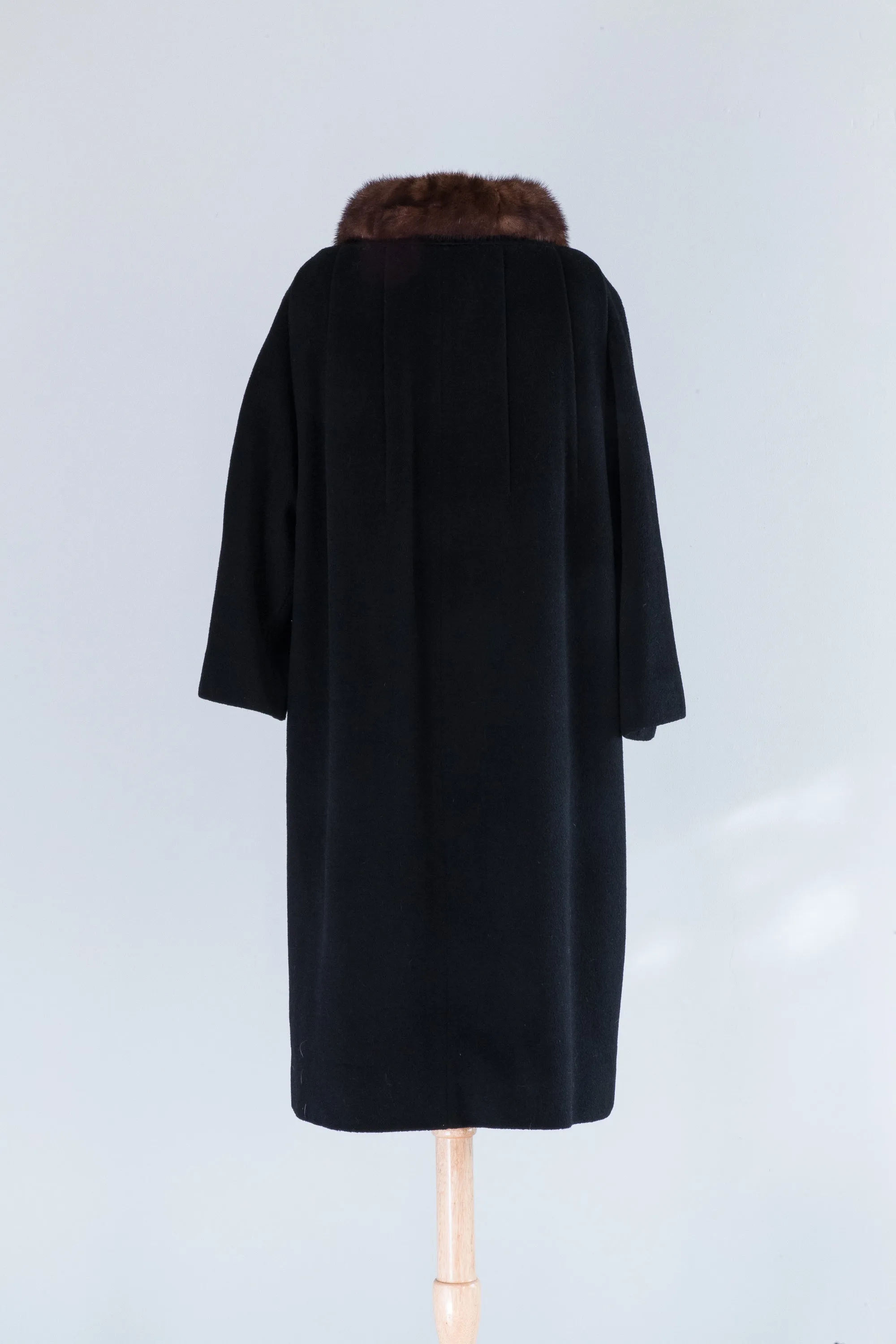 Classic 1950's Lilli Ann Black Wool Coat With Mink Collar / ML