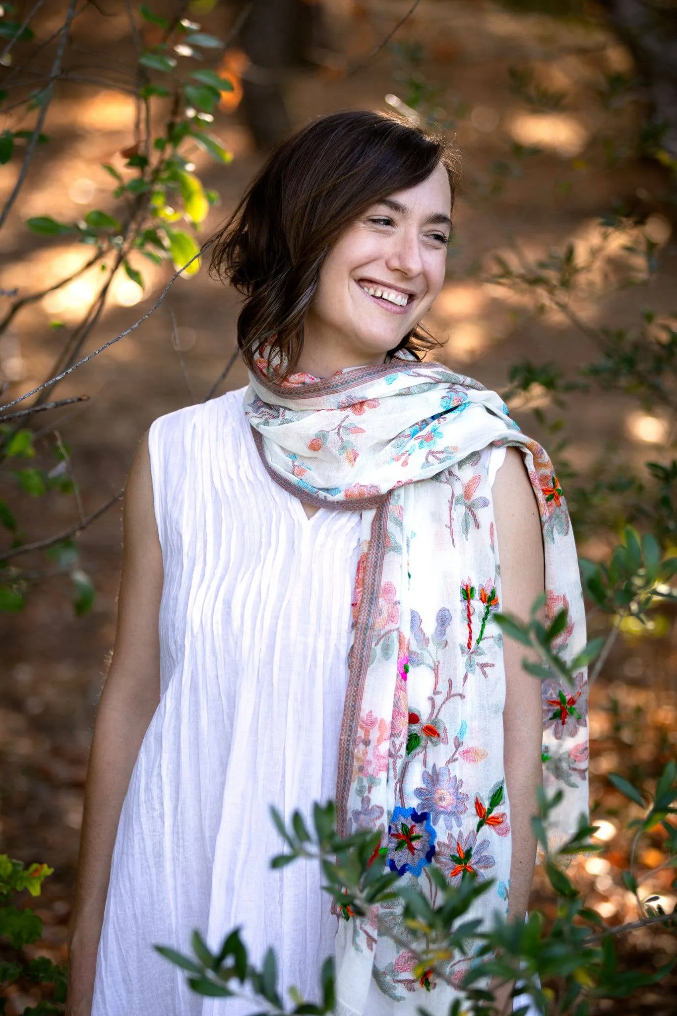 Cleo Embroidered Scarf/Wrap - Pink Multi