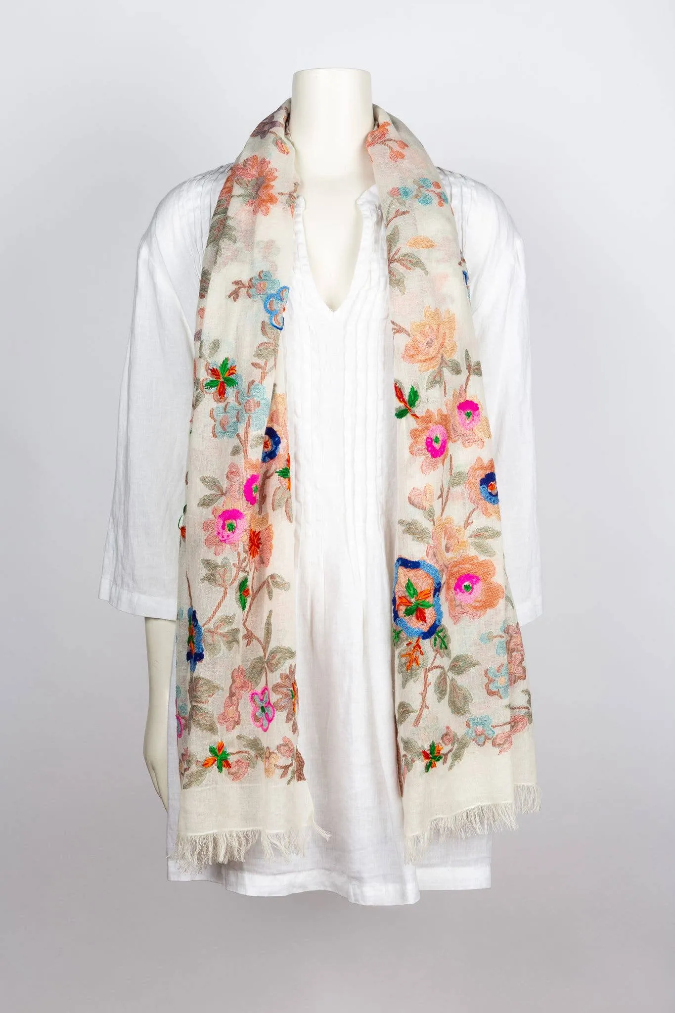 Cleo Embroidered Scarf/Wrap - Pink Multi