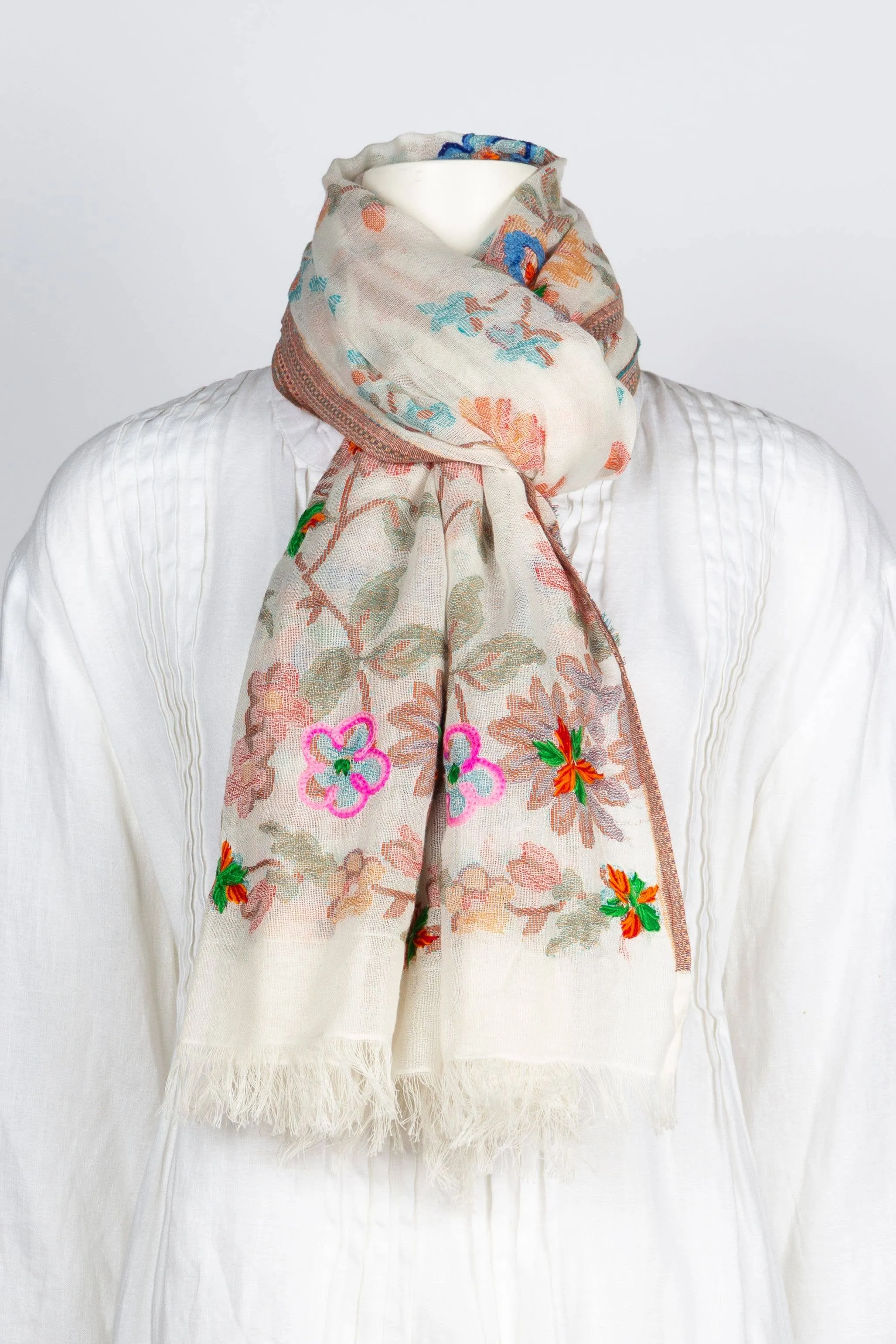 Cleo Embroidered Scarf/Wrap - Pink Multi