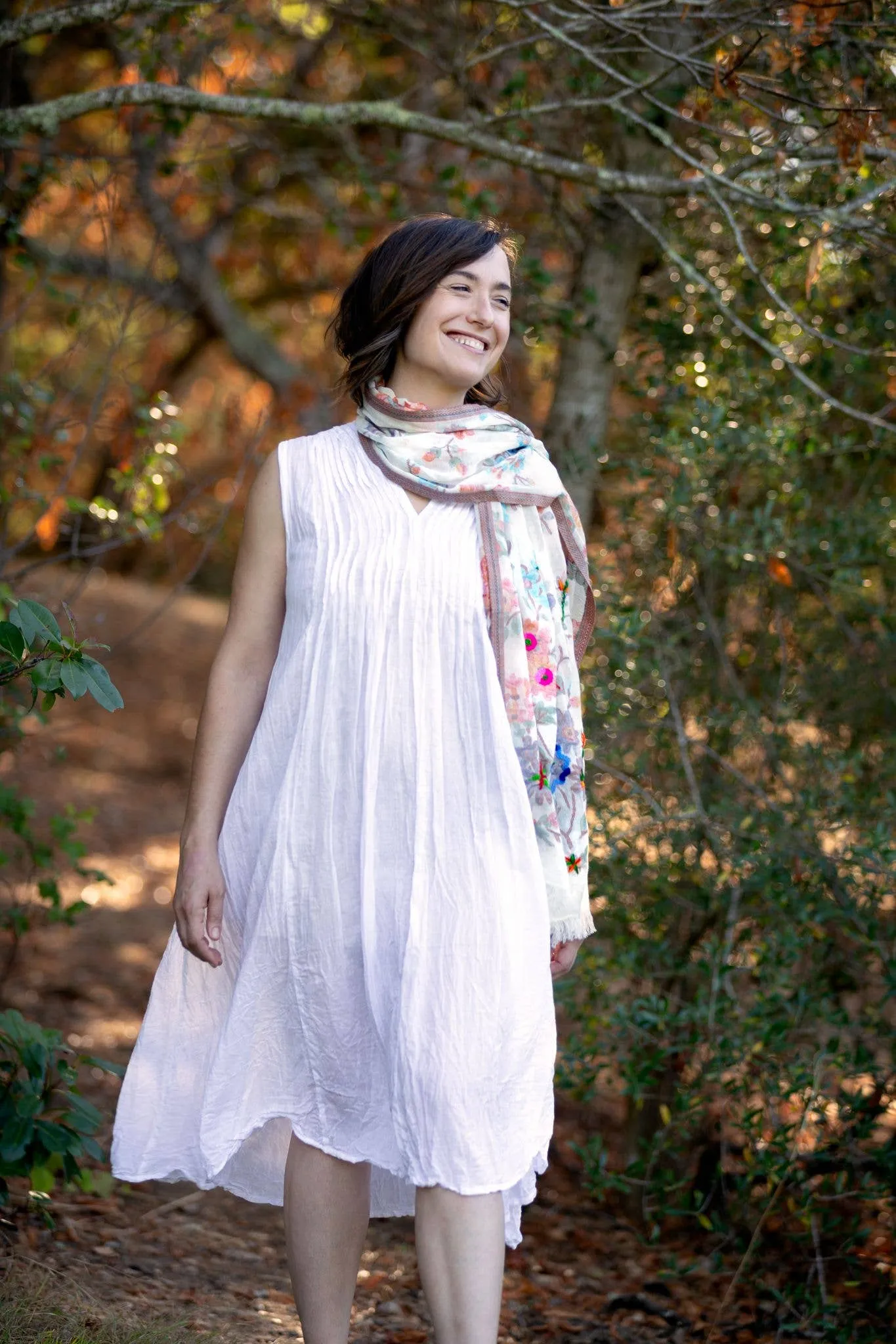 Cleo Embroidered Scarf/Wrap - Pink Multi