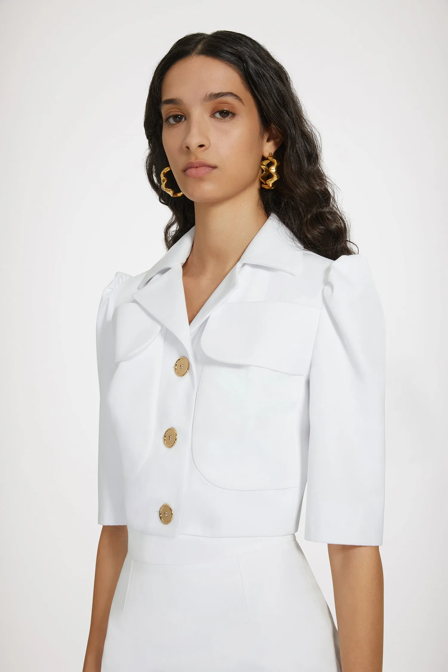 Cropped jacket in cotton gabardine